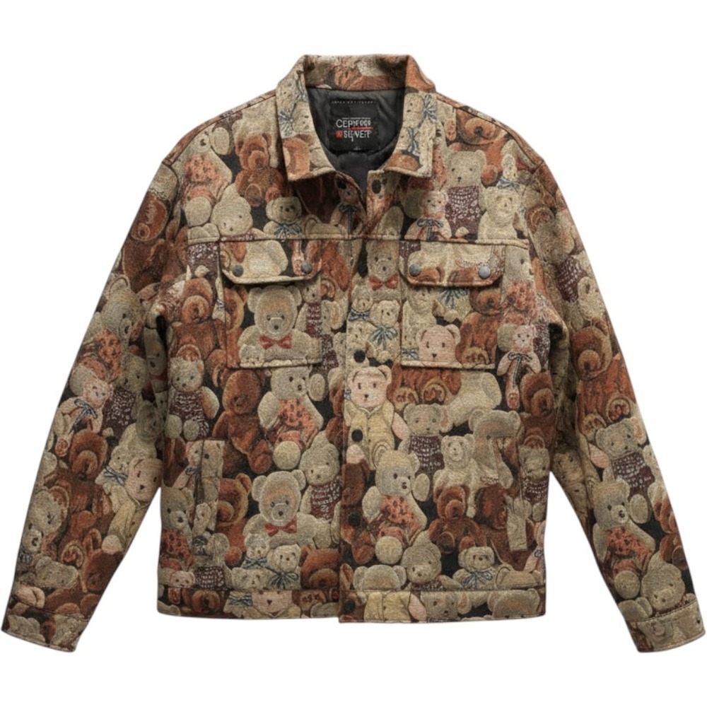 Copper Rivet Tapestry Jacket Unisex XLarge Brown Teddy Bear Woven Trucker NWT